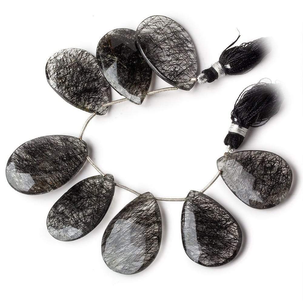 27-30mm Black Tourmalinated Quartz Faceted Pear Beads 5 inch 8 pieces (ONLINE ORDER ONLY)
