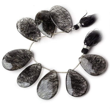 27-30mm Black Tourmalinated Quartz Faceted Pear Beads 5 inch 8 pieces (ONLINE ORDER ONLY)