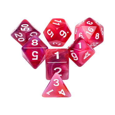 Red Clouds 7-Dice Set Pink/White w/White Numbers Dnd Dice Set (Online Only)