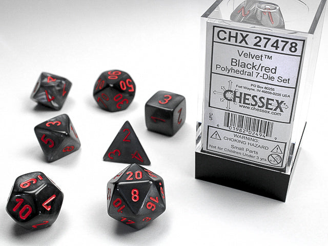 Chessex: Polyhedral Velvet™ Dice sets Black / Red (Online Order Only)