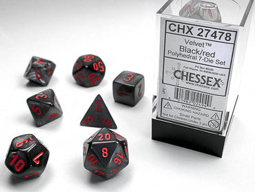 Chessex: Polyhedral Velvet™ Dice sets Black / Red (Online Order Only)