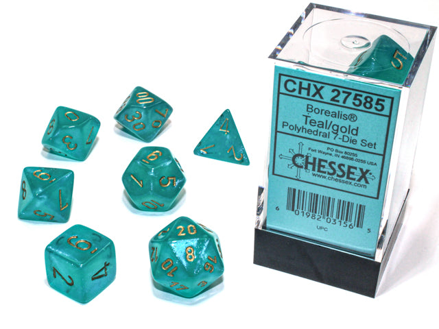 Borealis Teal/gold 7-Dice / 16mm / 12mm / 30mm Luminary (Online Only)