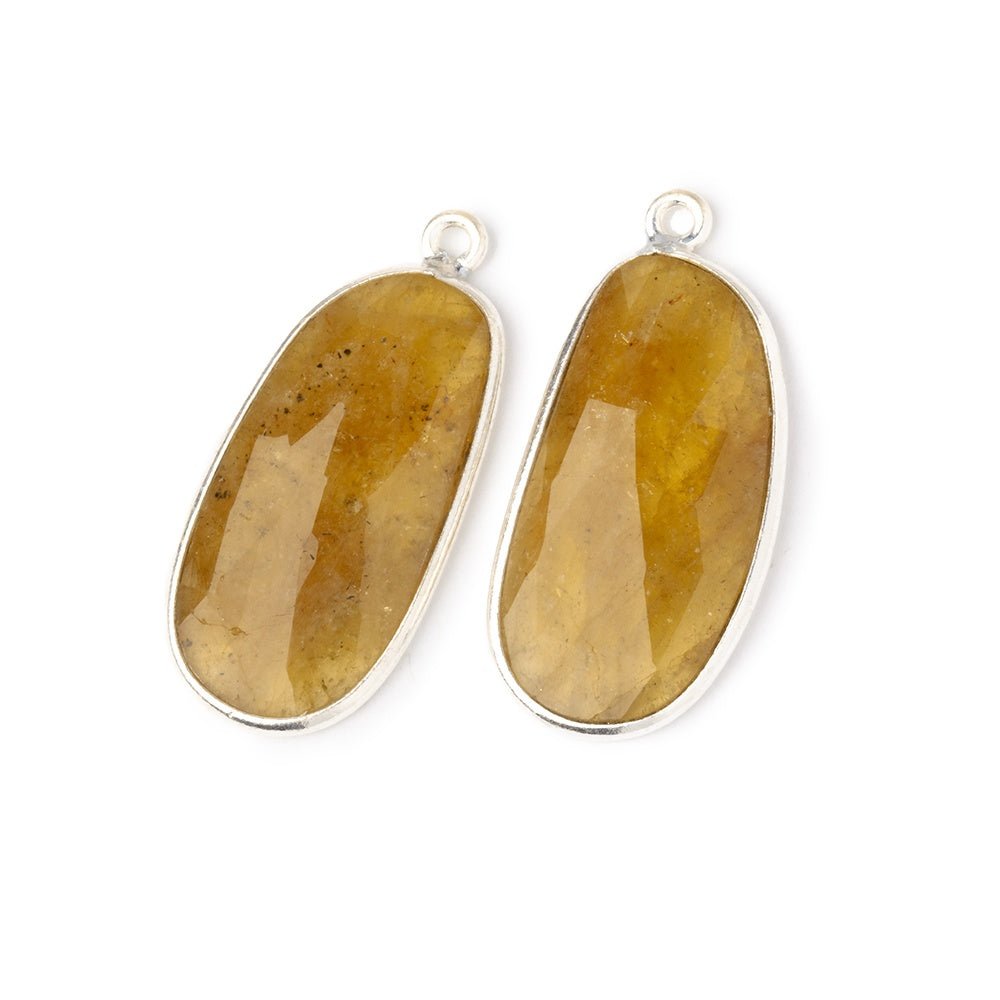 27.5x13mm .925 Silver Bezel Yellow Beryl Faceted Freeform Set of 2 Pendants (ONLINE ORDER ONLY)
