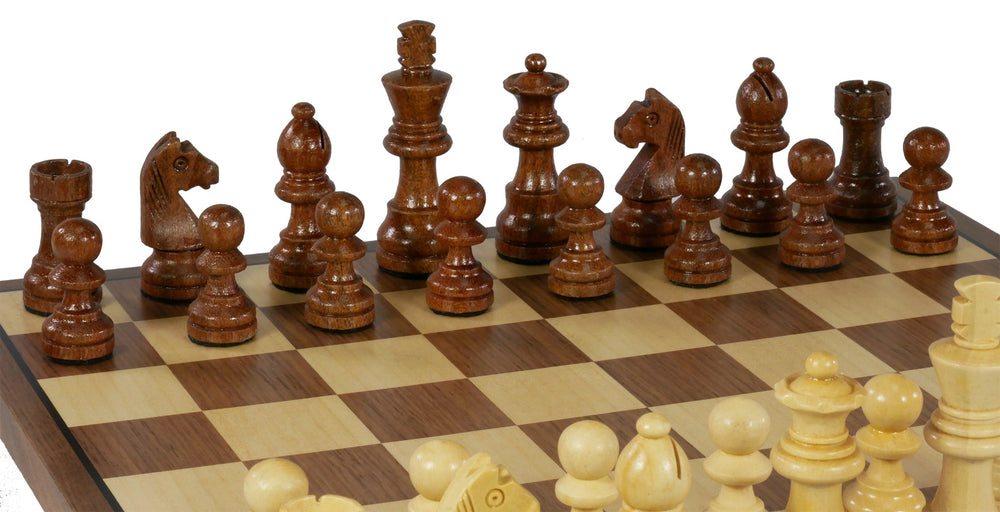 Chess Set - 2.5" Sheesham/Boxwood German Knight on Walnut & Maple Veneer Board (ONLINE ORDER ONLY)
