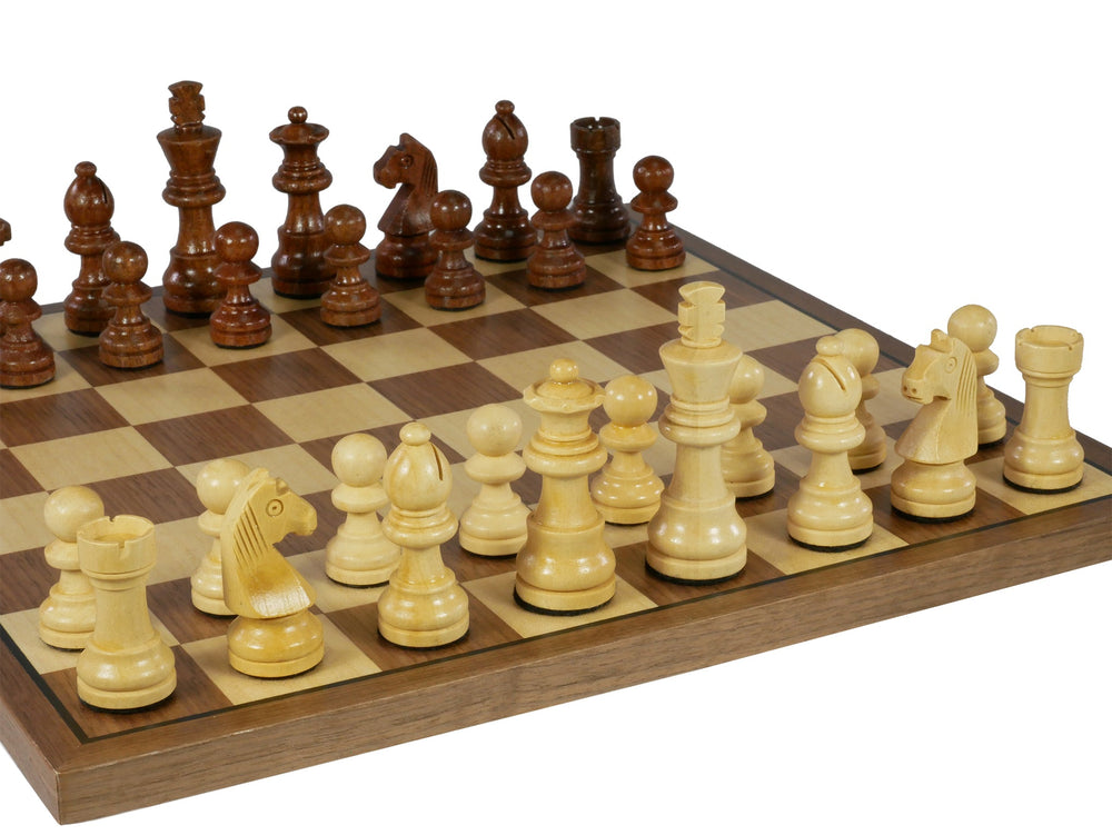 Chess Set - 2.5" Sheesham/Boxwood German Knight on Walnut & Maple Veneer Board (ONLINE ORDER ONLY)