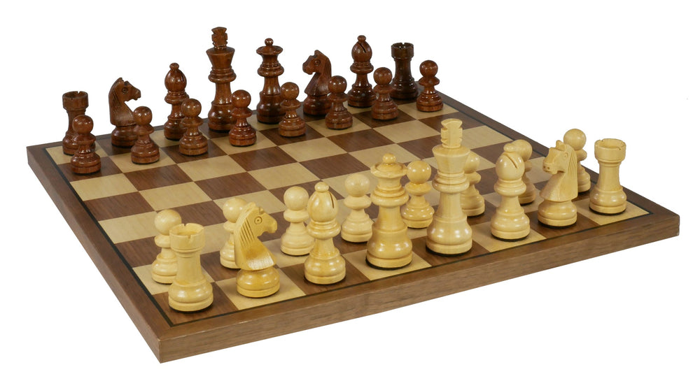 Chess Set - 2.5" Sheesham/Boxwood German Knight on Walnut & Maple Veneer Board (ONLINE ORDER ONLY)