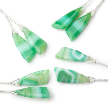 27x10mm Green Banded Agate Fancy Shape Briolette Set of 2 Focals (ONLINE ORDER ONLY)