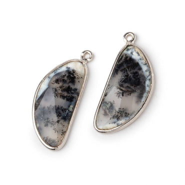 27x13mm .925 Silver Bezel Dendritic Opal Freeform Shape Set of 2 Pendants (ONLINE ORDER ONLY)