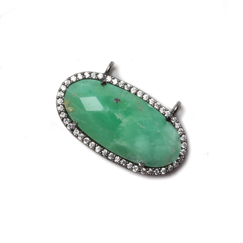 27x13mm Black Gold Bezeled CZ & Chrysoprase Oval East West Connector 1 pc (ONLINE ORDER ONLY)