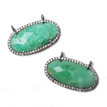 27x13mm Black Gold Bezeled CZ & Chrysoprase Oval East West Connector 1 pc (ONLINE ORDER ONLY)