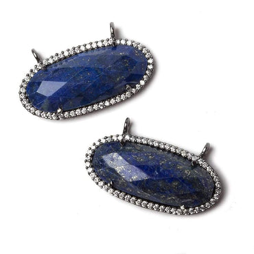 27x13mm Black Gold Bezeled CZ & Lapis Oval East West Connector 1 pc (ONLINE ORDER ONLY)
