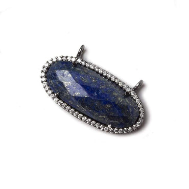 27x13mm Black Gold Bezeled CZ & Lapis Oval East West Connector 1 pc (ONLINE ORDER ONLY)