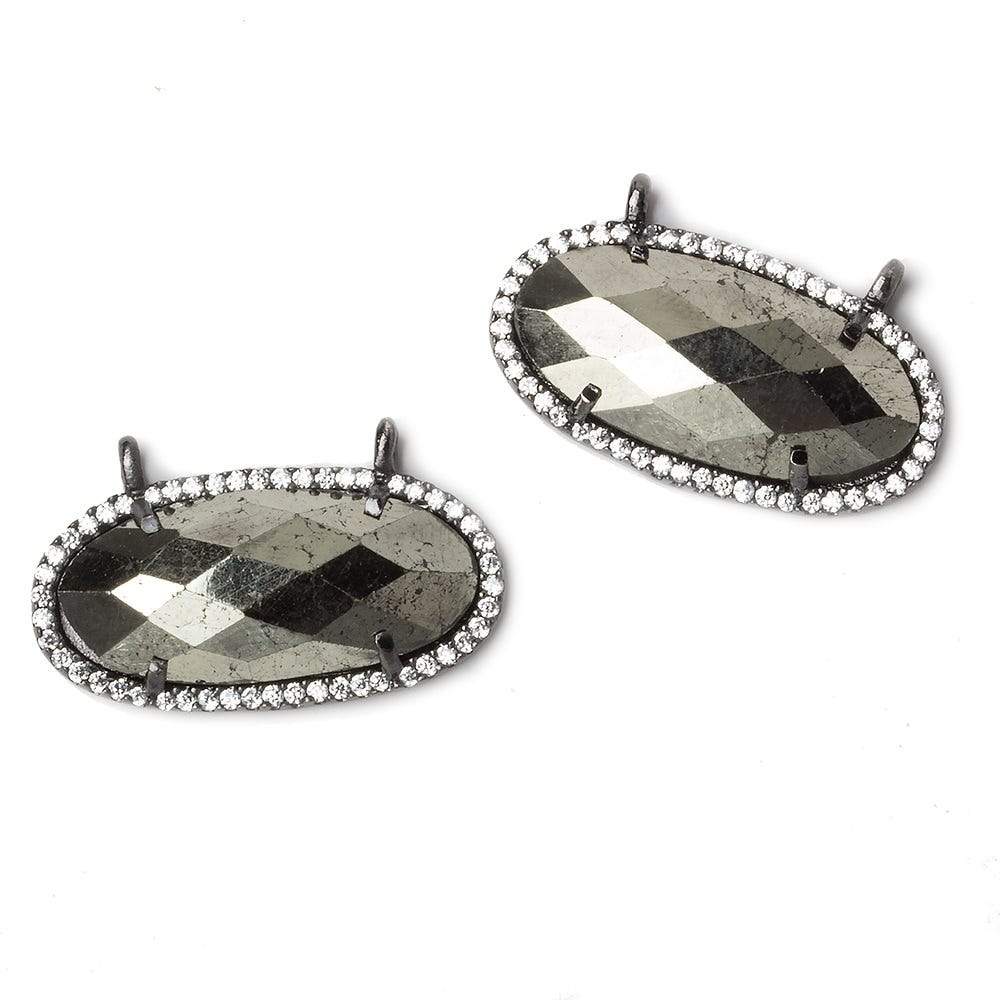 27x13mm Black Gold Bezeled CZ & Pyrite Oval East West Connector 1 pc (ONLINE ORDER ONLY)
