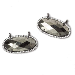 27x13mm Black Gold Bezeled CZ & Pyrite Oval East West Connector 1 pc (ONLINE ORDER ONLY)