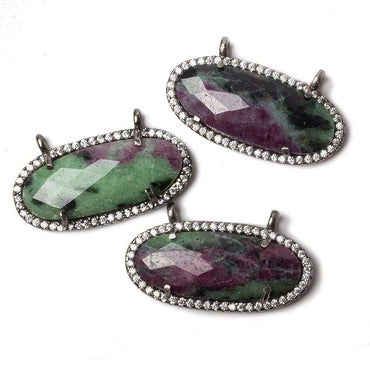 27x13mm Black Gold Bezeled CZ & Ruby in Zoisite Oval East West Connector 1 pc (ONLINE ORDER ONLY)