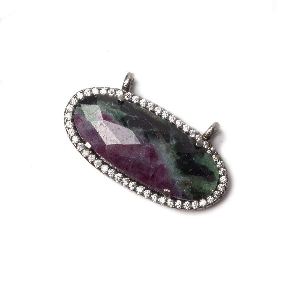 27x13mm Black Gold Bezeled CZ & Ruby in Zoisite Oval East West Connector 1 pc (ONLINE ORDER ONLY)