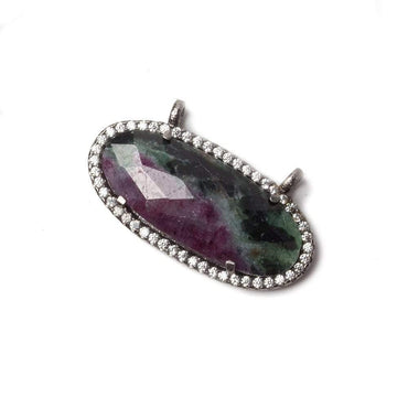 27x13mm Black Gold Bezeled CZ & Ruby in Zoisite Oval East West Connector 1 pc (ONLINE ORDER ONLY)