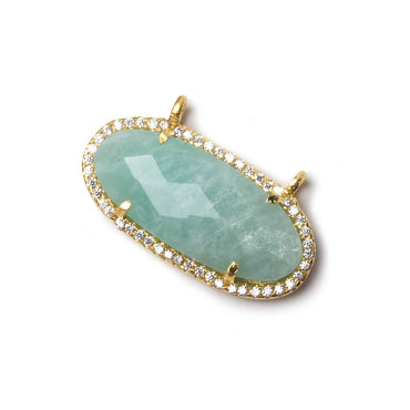 27x13mm Vermeil Bezeled CZ & Amazonite Oval East West Connector 1 pc (ONLINE ORDER ONLY)