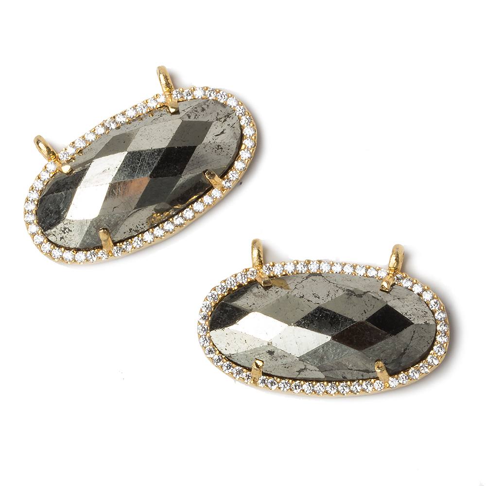 27x13mm Vermeil Bezeled CZ & Pyrite Oval East West Connector 1 pc (ONLINE ORDER ONLY)