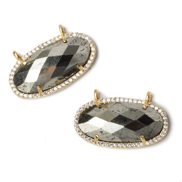 27x13mm Vermeil Bezeled CZ & Pyrite Oval East West Connector 1 pc (ONLINE ORDER ONLY)