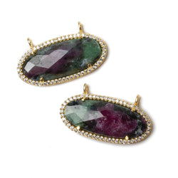 27x13mm Vermeil Bezeled CZ & Ruby in Zoisite Oval East West Connector 1 pc (ONLINE ORDER ONLY)