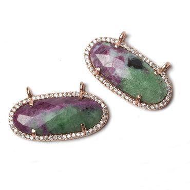 27x13mm Rose Gold Bezeled CZ & Ruby in Zoisite Oval East West Connector 1 pc (ONLINE ORDER ONLY)
