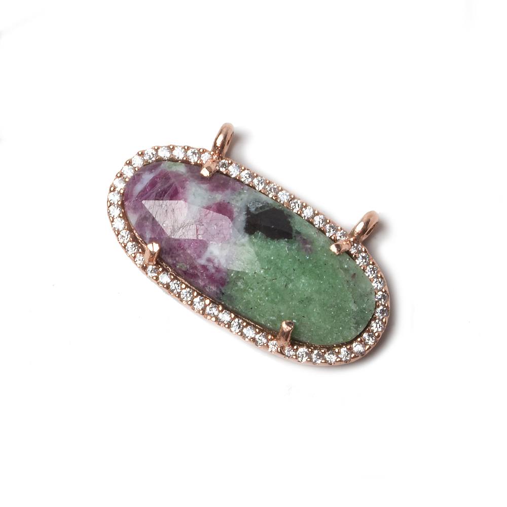 27x13mm Rose Gold Bezeled CZ & Ruby in Zoisite Oval East West Connector 1 pc (ONLINE ORDER ONLY)