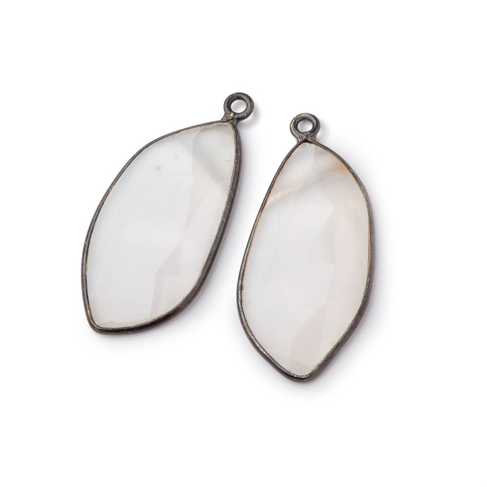 27x14mm Black Gold Bezel Agate Faceted Freeform Set of 2 Pendants (ONLINE ORDER ONLY)