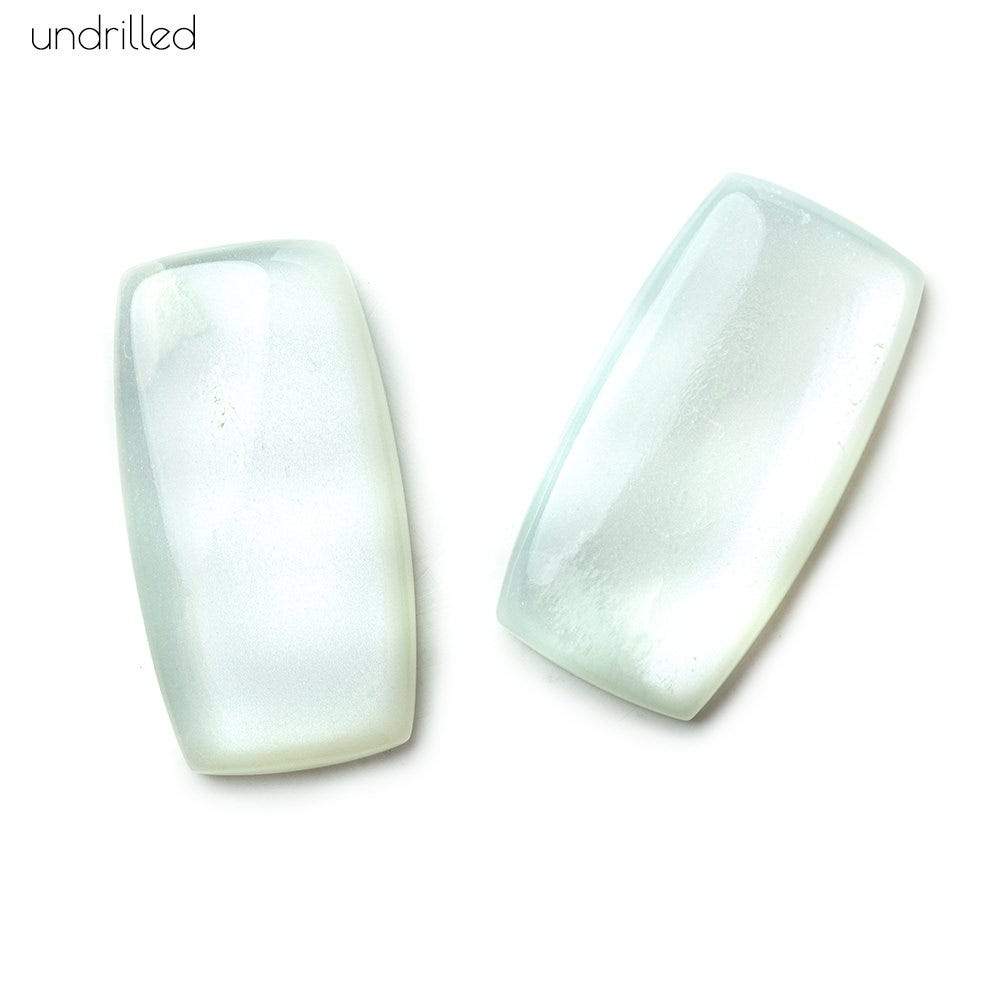 27x14x5mm White Moonstone Gem Quality Plain Rectangle Focal Set of 2 (ONLINE ORDER ONLY)