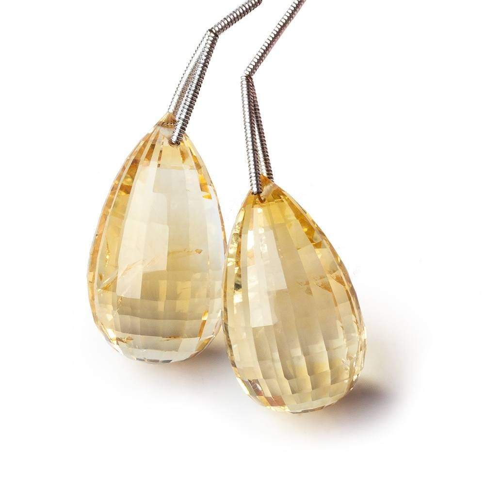 27x15-28x16mm Citrine checkerboard faceted tear drop focal Bead Set of 2 (ONLINE ORDER ONLY)