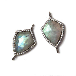 27mmx15mm Gunmetal Bezeled Colorless Cubic Zirconia & Labradorite Shield Connector (ONLINE ORDER ONLY)