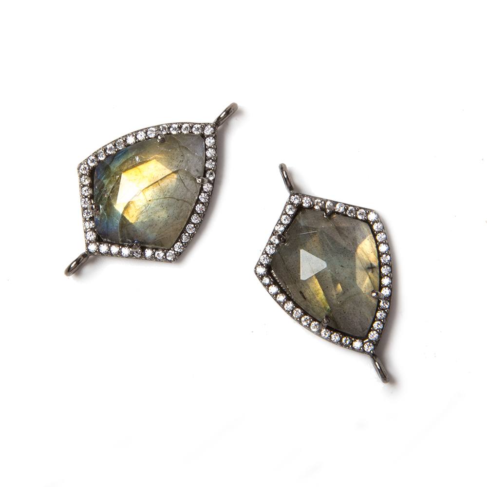 27x15mm Black Gold Bezeled CZ & Labradorite shield Connector 1 pc (ONLINE ORDER ONLY)