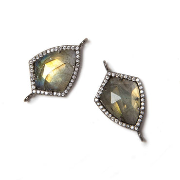 27x15mm Black Gold Bezeled CZ & Labradorite shield Connector 1 pc (ONLINE ORDER ONLY)