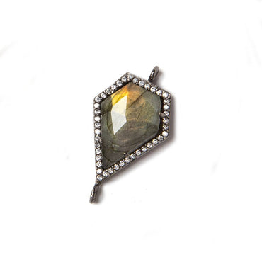 27x15mm Black Gold Bezeled CZ & Labradorite shield Connector 1 piece (ONLINE ORDER ONLY)