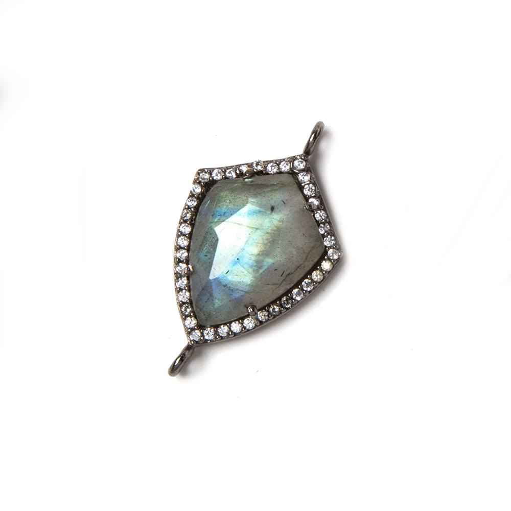 27mmx15mm Gunmetal Bezeled Colorless Cubic Zirconia & Labradorite Shield Connector (ONLINE ORDER ONLY)