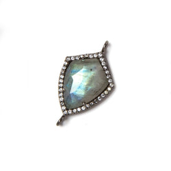 27mmx15mm Gunmetal Bezeled Colorless Cubic Zirconia & Labradorite Shield Connector (ONLINE ORDER ONLY)