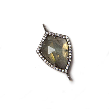 27x15mm Black Gold Bezeled CZ & Labradorite shield Connector 1 pc (ONLINE ORDER ONLY)