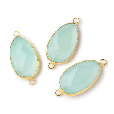 27x16mm Vermeil Bezel Seafoam Chalcedony Faceted Nugget Connector 1 piece (ONLINE ORDER ONLY)