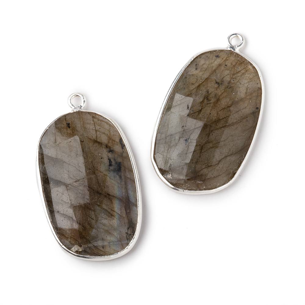 27x18mm .925 Silver Bezel Labradorite Faceted Freeform Set of 2 Pendants (ONLINE ORDER ONLY)