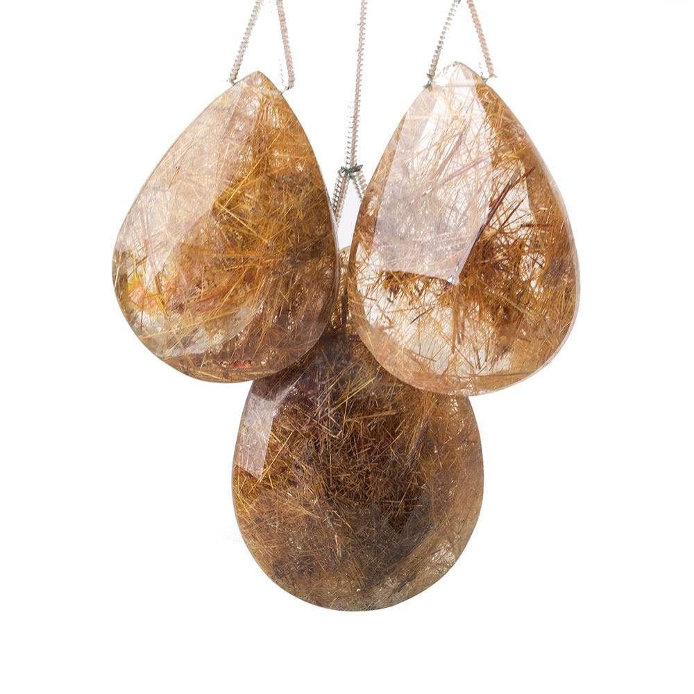 27x19-32x22mm Rutilated Quartz Faceted Pear Focal Bead 3 pieces (ONLINE ORDER ONLY)