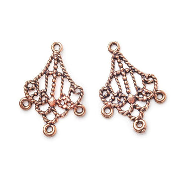 27x19mm Antiqued Copper Twisted Scroll 3 ring Drop Charm Set of 2 (ONLINE ORDER ONLY)