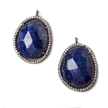 27x19mm Black Gold Bezeled White CZ & Lapis Lazuli Nugget Pendant 1 pc (ONLINE ORDER ONLY)