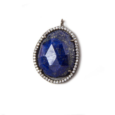 27x19mm Black Gold Bezeled White CZ & Lapis Lazuli Nugget Pendant 1 pc (ONLINE ORDER ONLY)