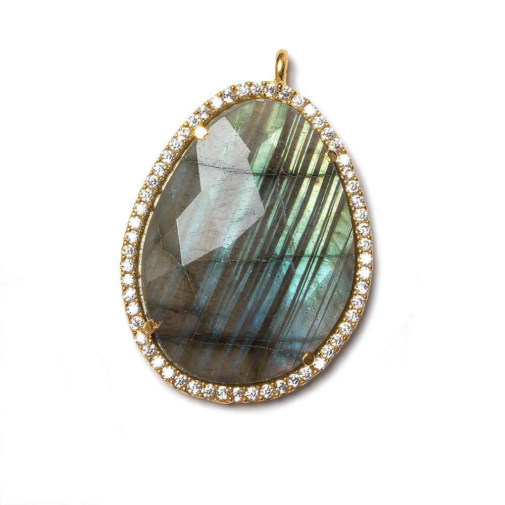 27x19mm Vermeil Bezel CZ & Labradorite Nugget Pendant 1 focal bead (ONLINE ORDER ONLY)