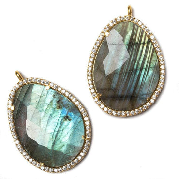 27x19mm Vermeil Bezel CZ & Labradorite Nugget Pendant 1 focal bead (ONLINE ORDER ONLY)