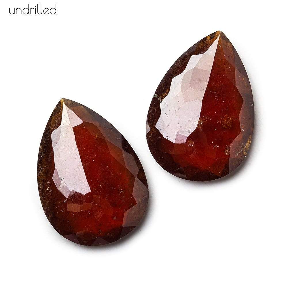 27x19x5.5mm Dark Hessonite Garnet Gem Quality Pavilion Faceted Pear Focal Set of 2 (ONLINE ORDER ONLY)
