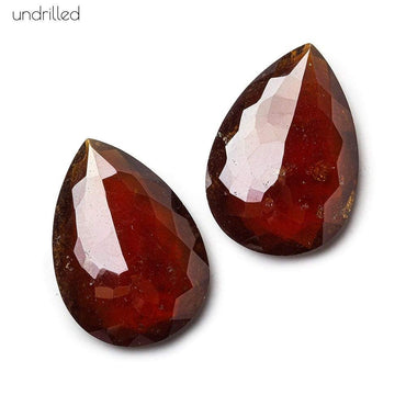 27x19x5.5mm Dark Hessonite Garnet Gem Quality Pavilion Faceted Pear Focal Set of 2 (ONLINE ORDER ONLY)