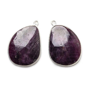 27x21mm Silver .925 Bezel Ruby faceted free shape Pendant Set of 2 pieces (ONLINE ORDER ONLY)