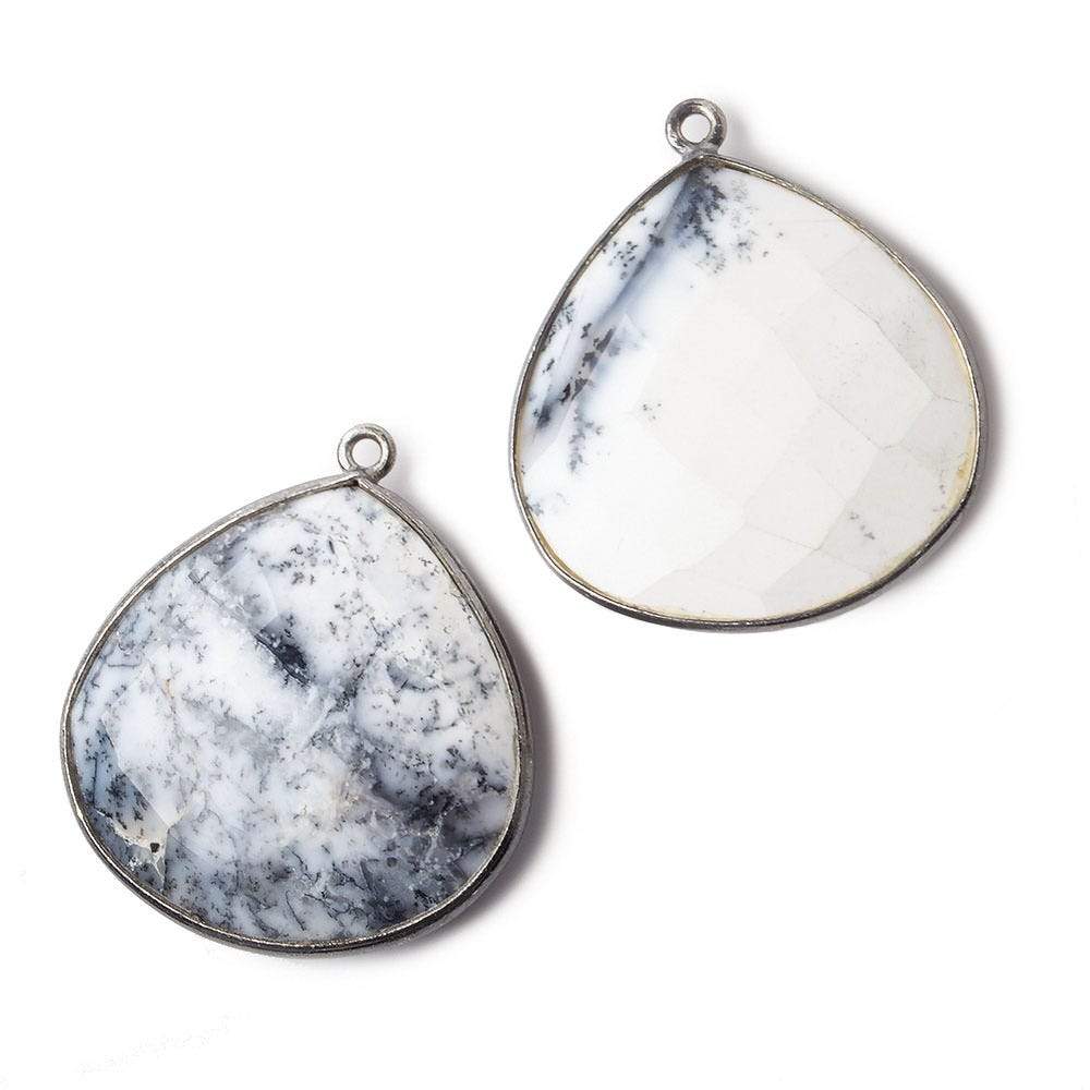 27x27mm Black Gold .925 Bezeled Dendritic Opal opaque faceted heart Pendant 1 piece (ONLINE ORDER ONLY)