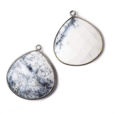 27x27mm Black Gold .925 Bezeled Dendritic Opal opaque faceted heart Pendant 1 piece (ONLINE ORDER ONLY)